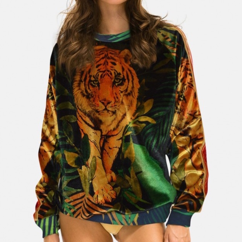NWOT! Aviator Nation Unisex Jungle Classic Velvet Sweatshirt - Black Tiger